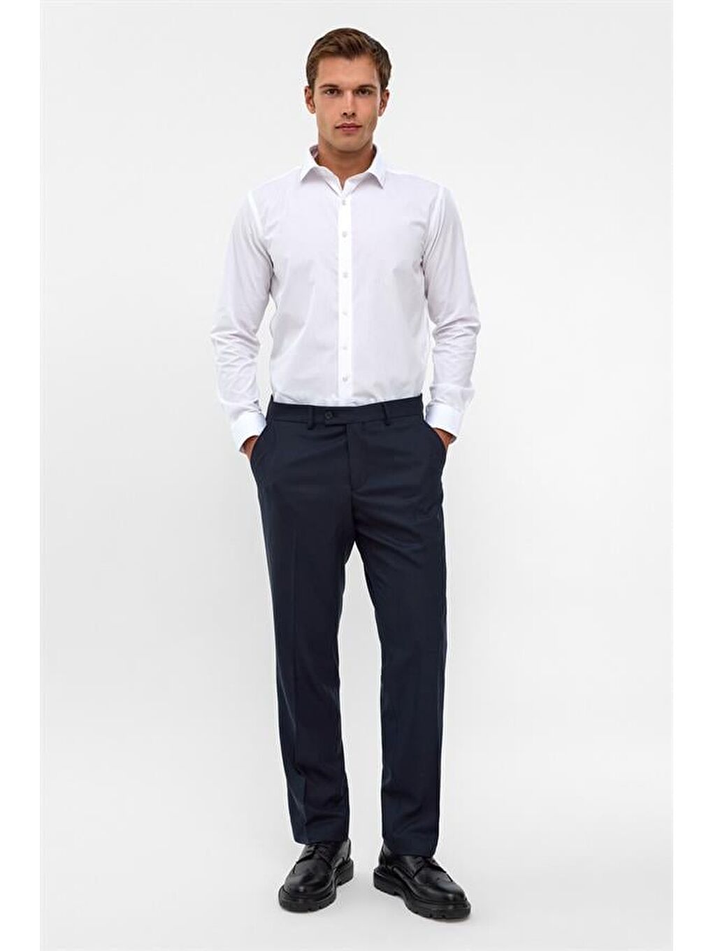 Beyaz Slim Düz Klasik Yaka Gömlek-6