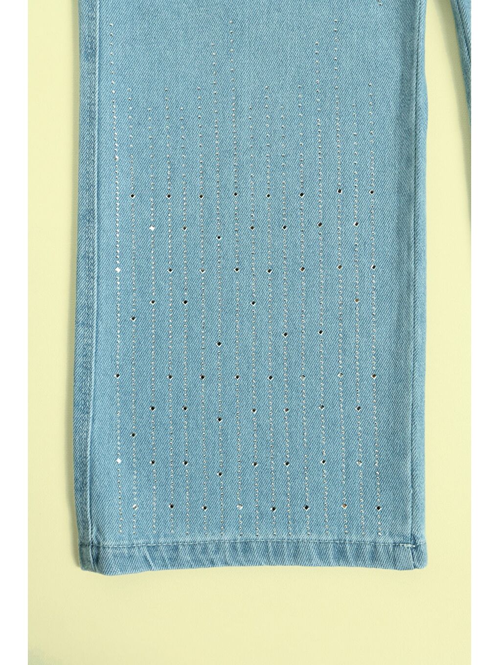 Mavi Beli Lastikli Taşlı Kız Çocuk Jean Pantolon-1