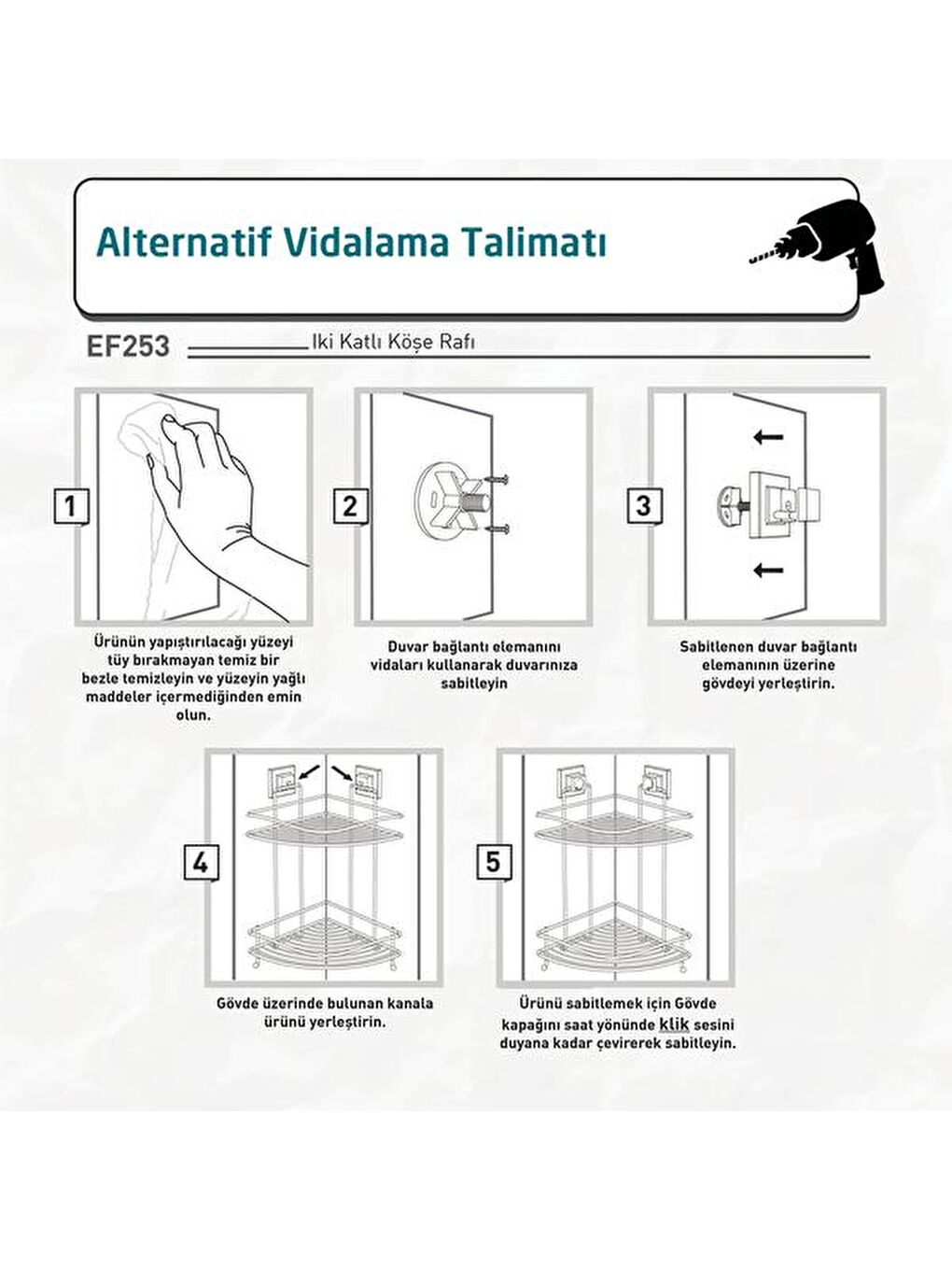 Siyah Easy Fix İki Katlı Köşe Rafı-1