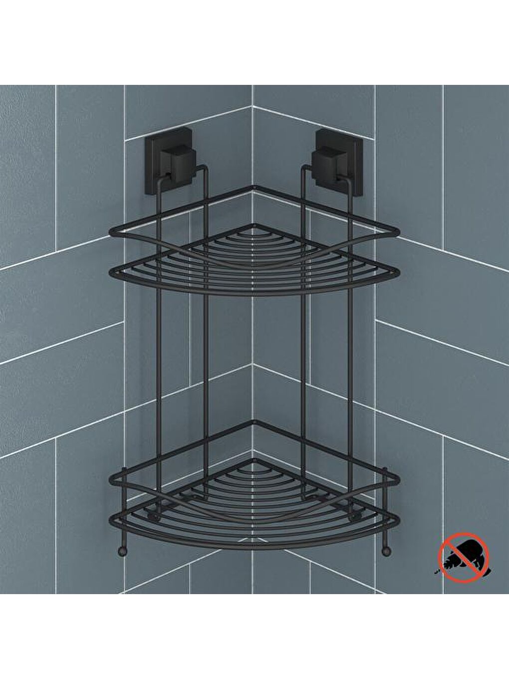Siyah Easy Fix İki Katlı Köşe Rafı-2
