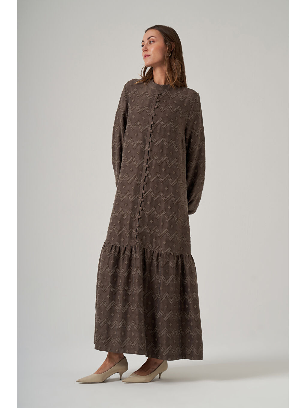 Güpür ve Jean Detay Uzun Elbise 2026 Haki Yeşil-3