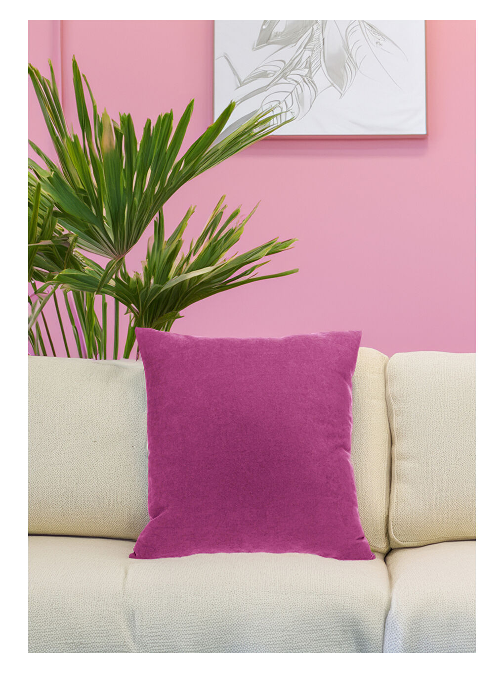 Panoroma Süet Dokulu Düz Punch (Panç) İçin Uygun Fuşya 40X40 Dekoratif Kırlent Kılıfı-3