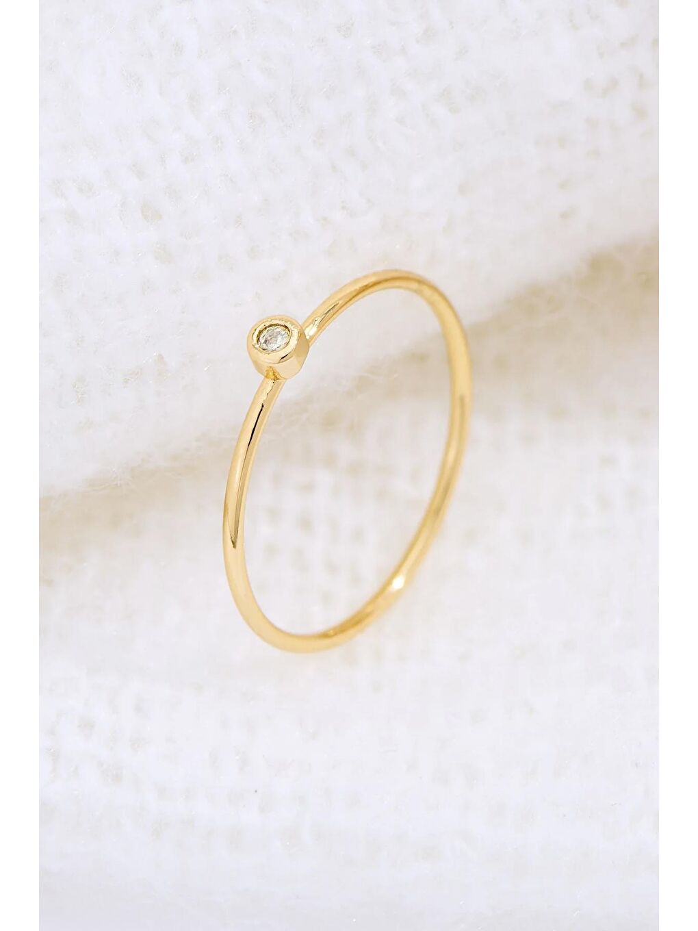 Beyaz Çelik - 18K Altın Kaplama Minimal Yüzük-1