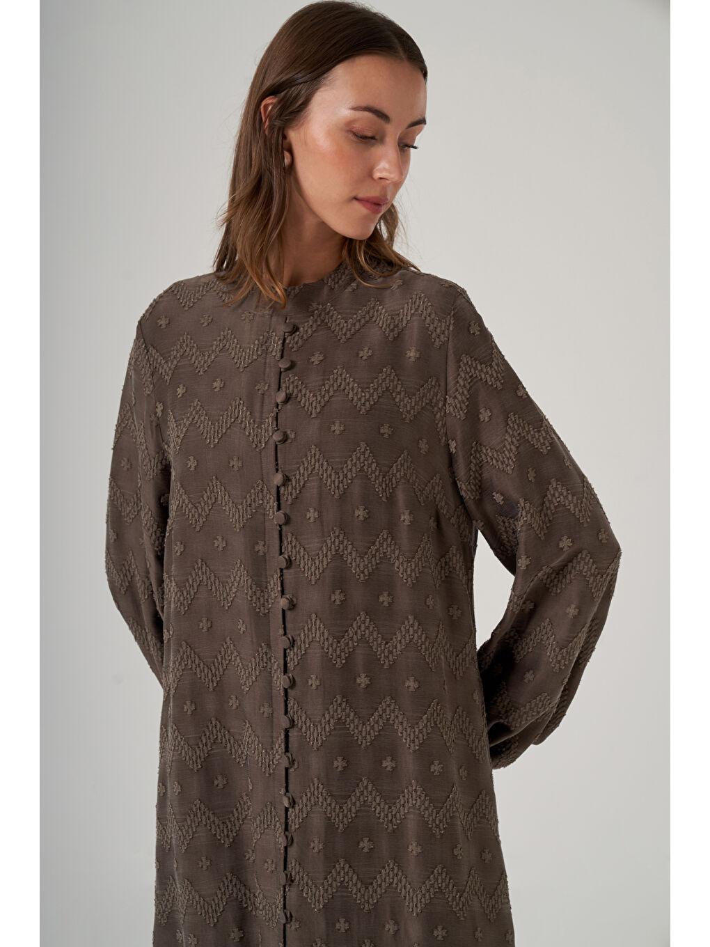 Güpür ve Jean Detay Uzun Elbise 2026 Haki Yeşil-4