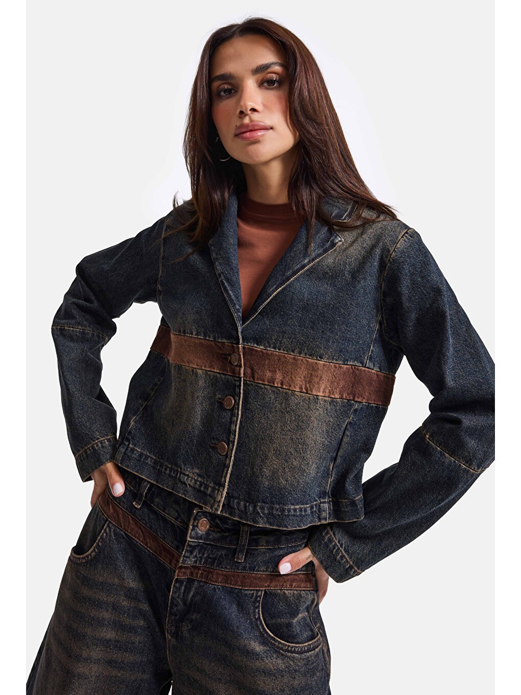 Mavi Kadın Koyu Jean 2w6-8 Oversize Kemer Boy Tasarım Denim Ceket-2