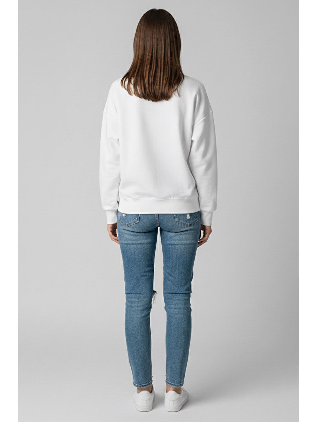 Baskılı İki İplik Sweatshirt Beyaz - 27991-BEYAZ-2