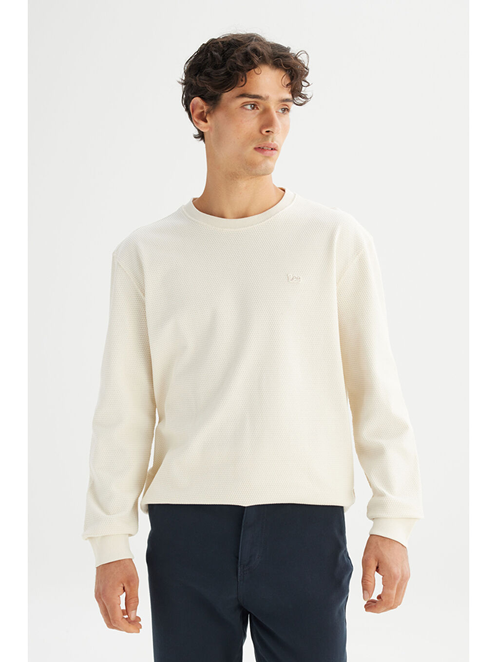 Bej %100 Pamuk Regular Fit Normal Kesim Bisiklet Yaka Patch Logo Siyah Sweatshirt-2