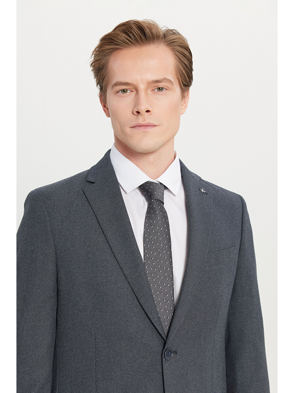 Erkek Lacivert Slim Fit Dar Kesim Mono Yaka Torba Cepli Desenli Esnek Takım Elbise-3