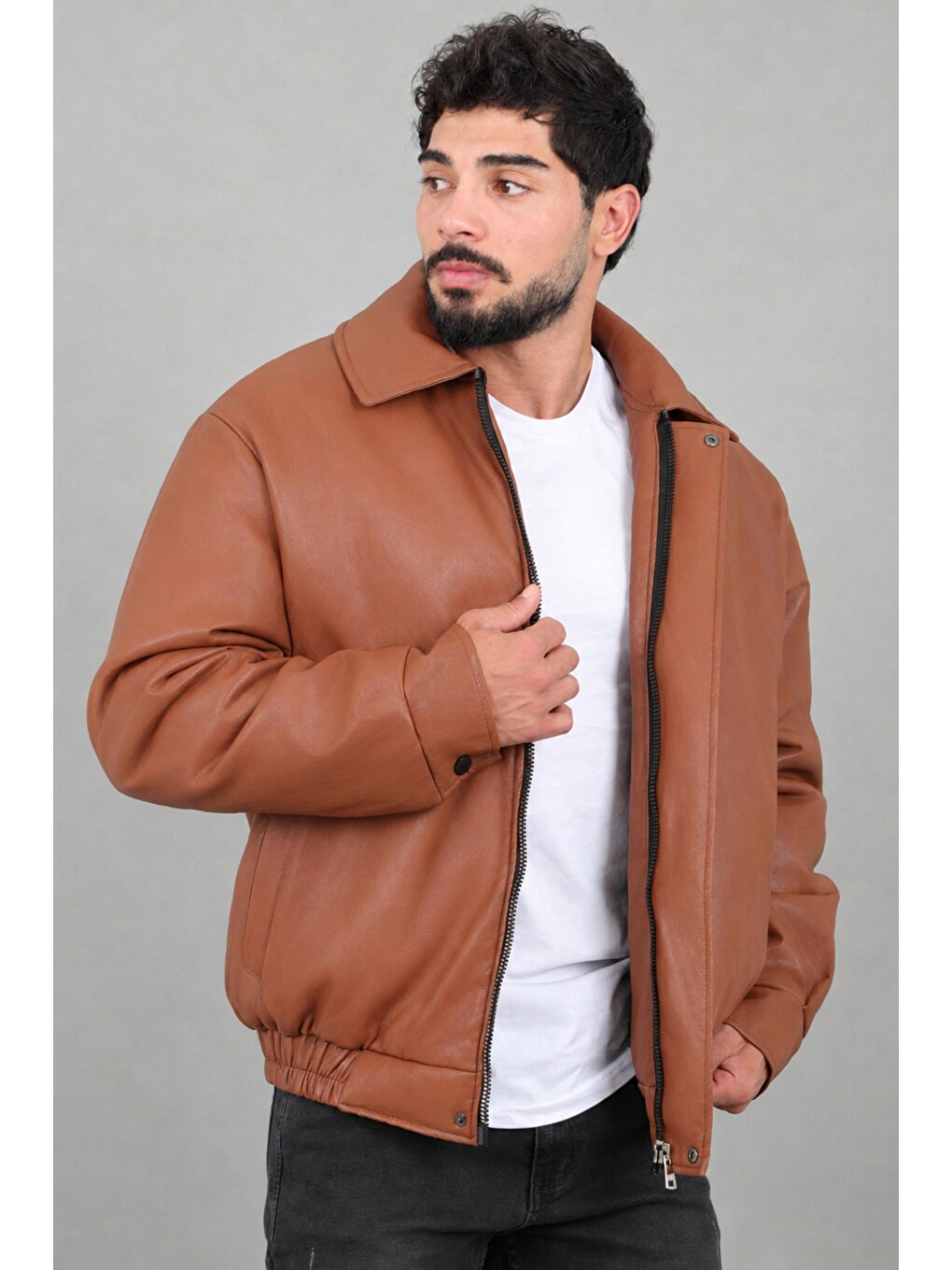 Kahverengi Kışlık Dolumlu İçi Kürklü Oversize Suni Deri Mont Kmd_50502-1