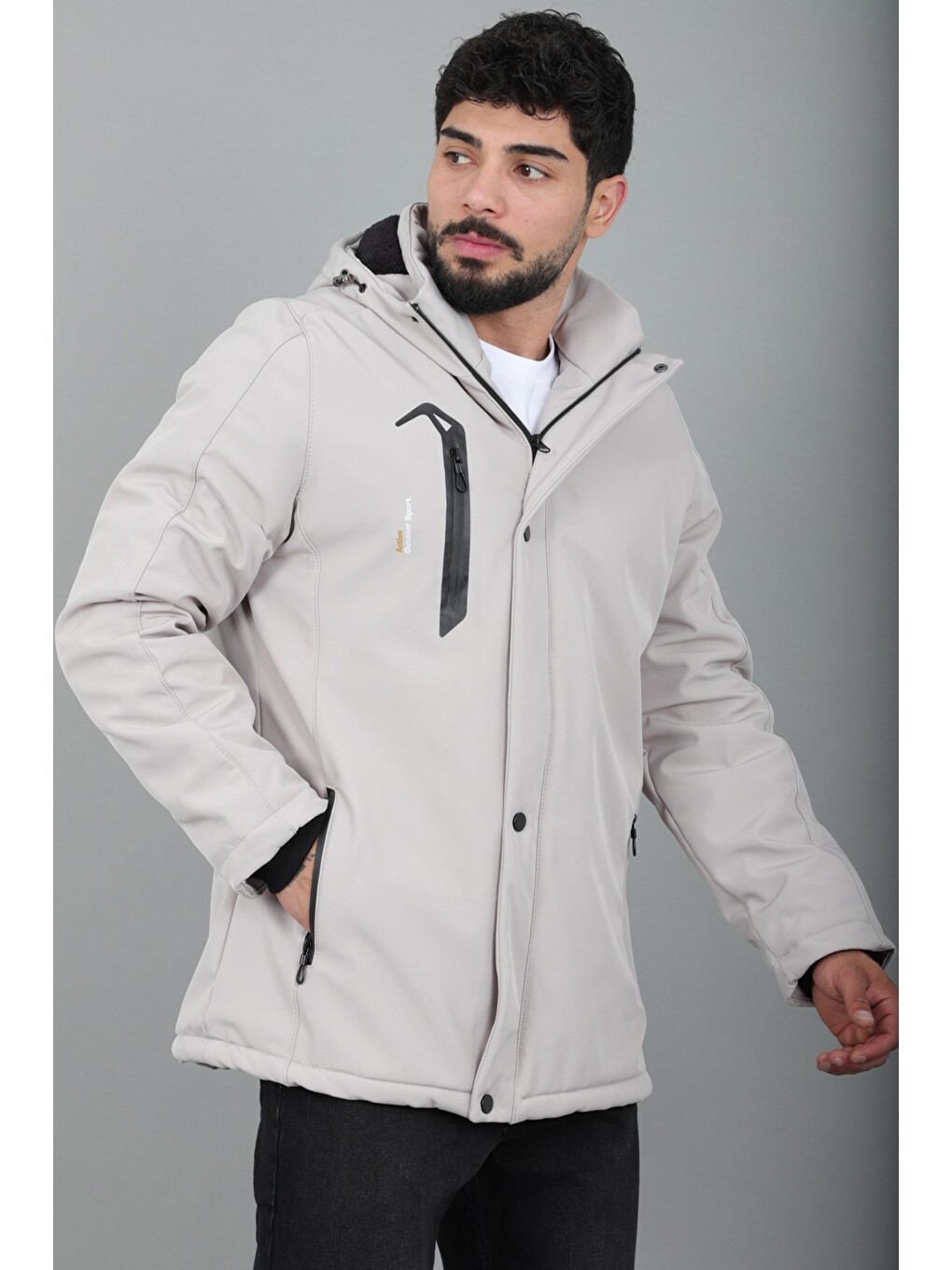 Bej Su Ve Rüzgar Geçirmez Outdoor Softshell Kışlık Mont Pldp 3014_50510-1