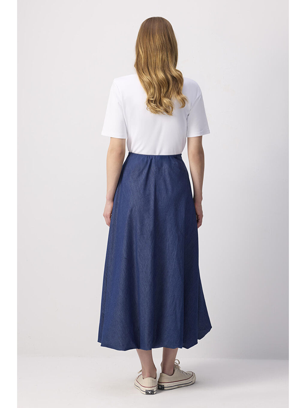 Mavi Denim Efektli Balon Etek-5