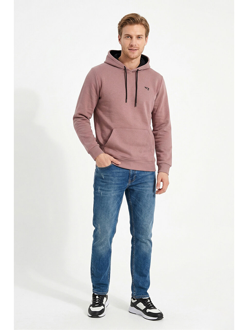 Bej Erkek İçi Şardonlu Kapüşonlu Pamuklu Sweat 7090 Vizon-1