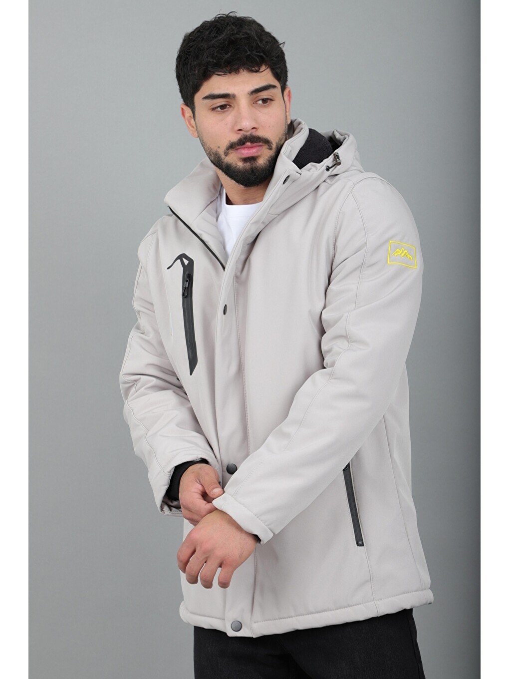 Bej Su Ve Rüzgar Geçirmez Outdoor Softshell Kışlık Mont Pldp 3014_50510-4