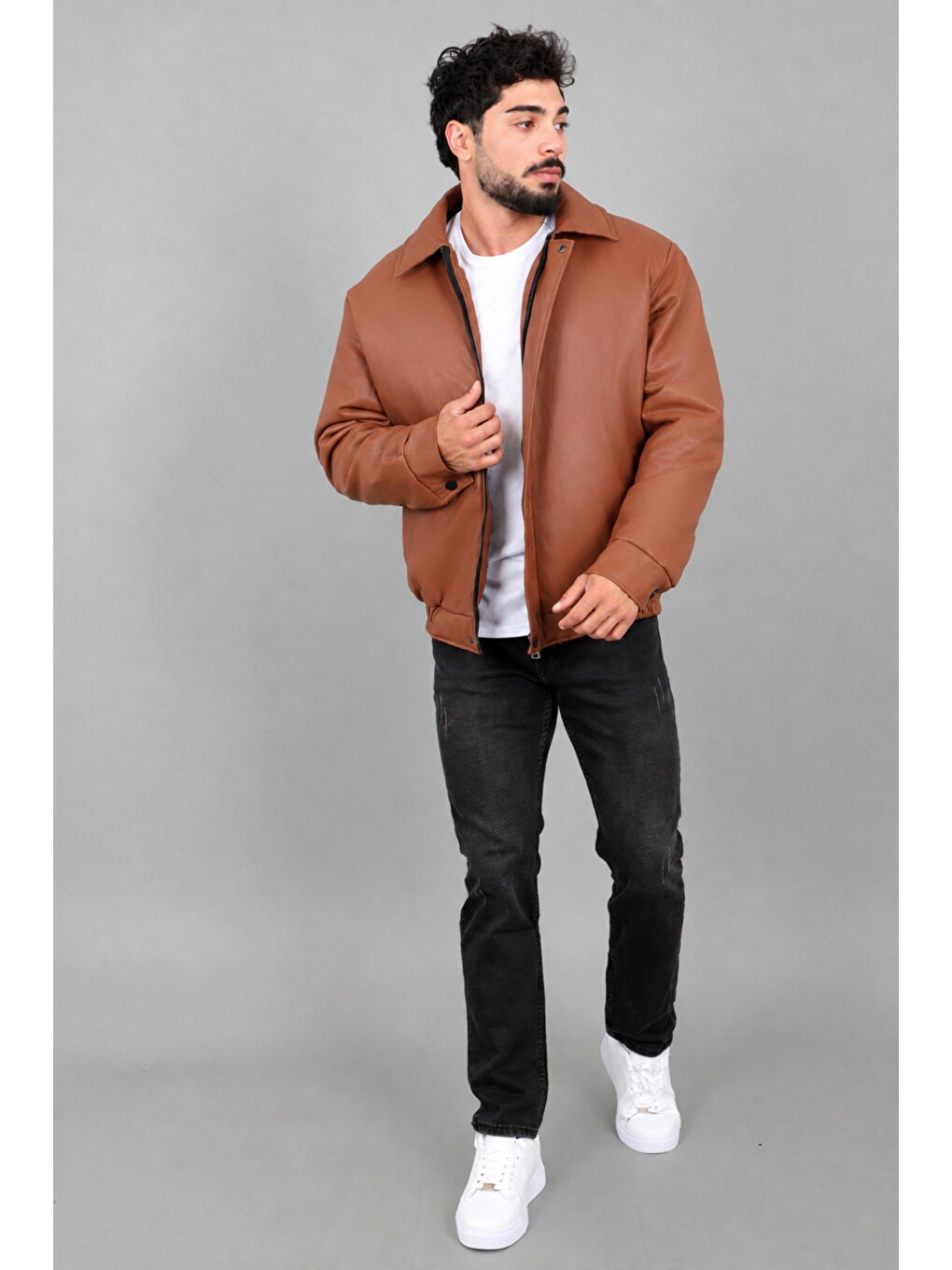 Kahverengi Kışlık Dolumlu İçi Kürklü Oversize Suni Deri Mont Kmd_50502-5