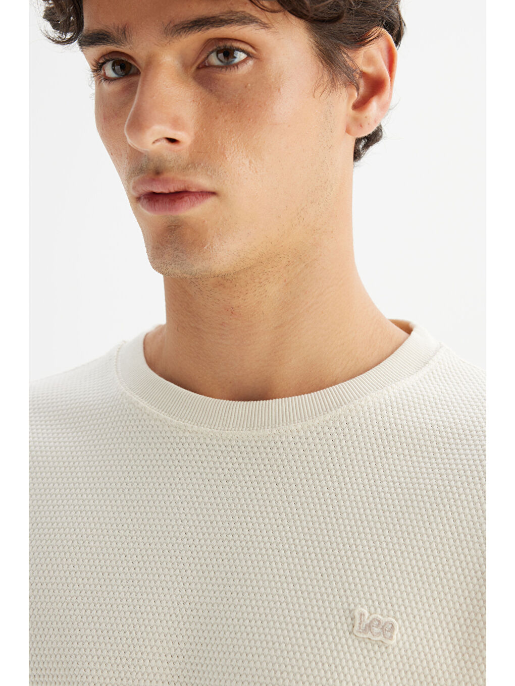 Bej %100 Pamuk Regular Fit Normal Kesim Bisiklet Yaka Patch Logo Siyah Sweatshirt-3