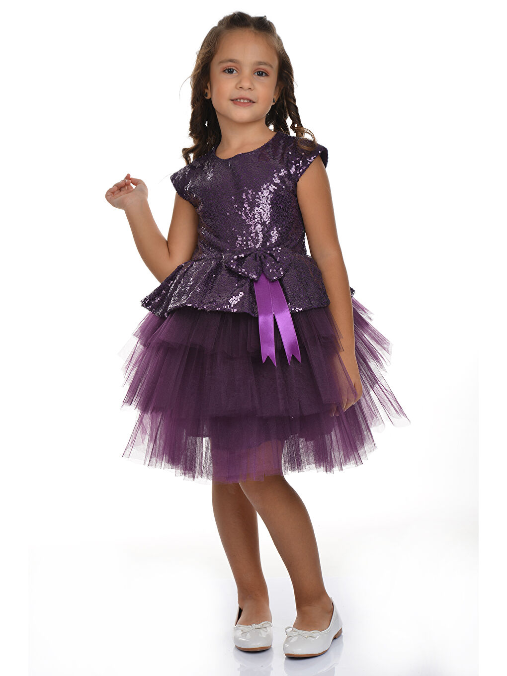 Mor Pul Payet Tütü Parti Elbisesi MNK0275-4