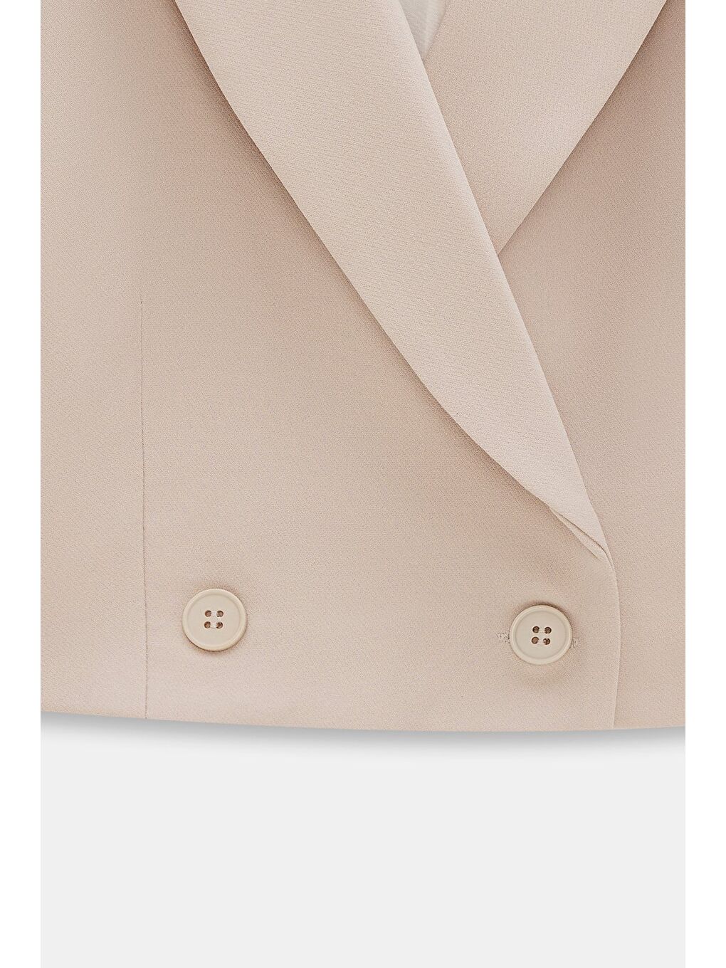 Bej Kadın Regular Fit Kruvaze Kapama Dokuma Crop Blazer Ceket -Şık & Spor-2