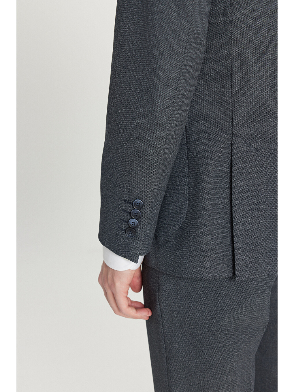 Erkek Lacivert Slim Fit Dar Kesim Mono Yaka Torba Cepli Desenli Esnek Takım Elbise-5