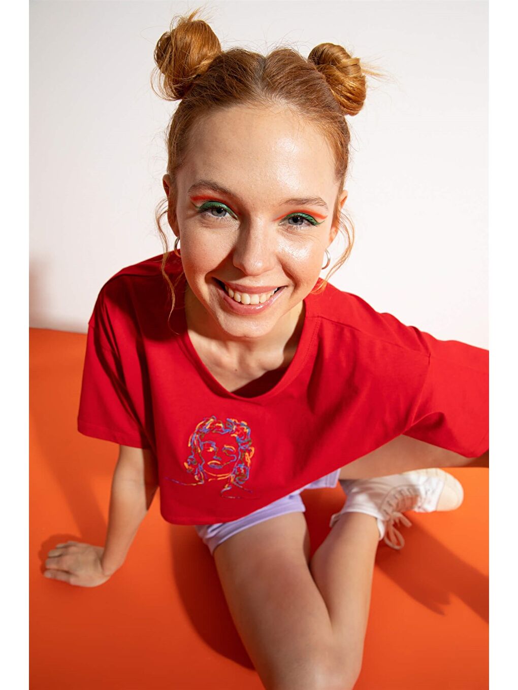 Kadın Kısa M.M. Kırmızı T-Shirt-3