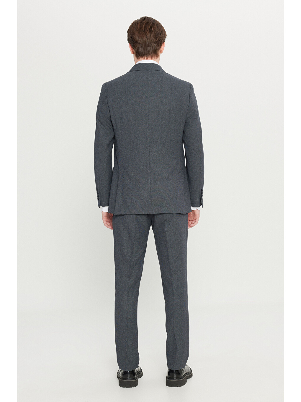 Erkek Lacivert Slim Fit Dar Kesim Mono Yaka Torba Cepli Desenli Esnek Takım Elbise-6