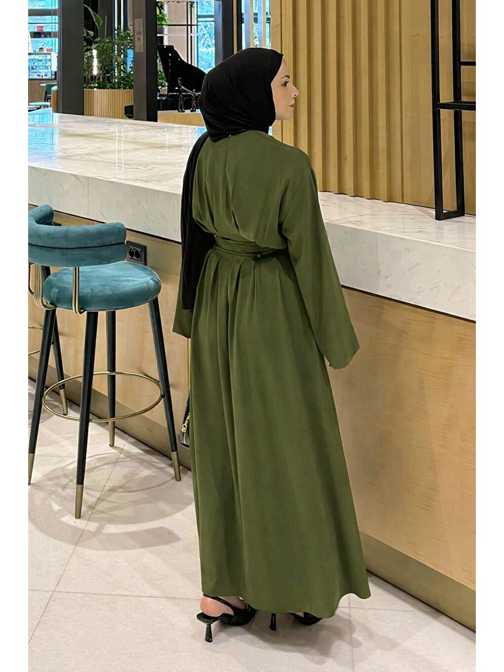 Nora Bağcıklı Tesettür Elbise Haki-2