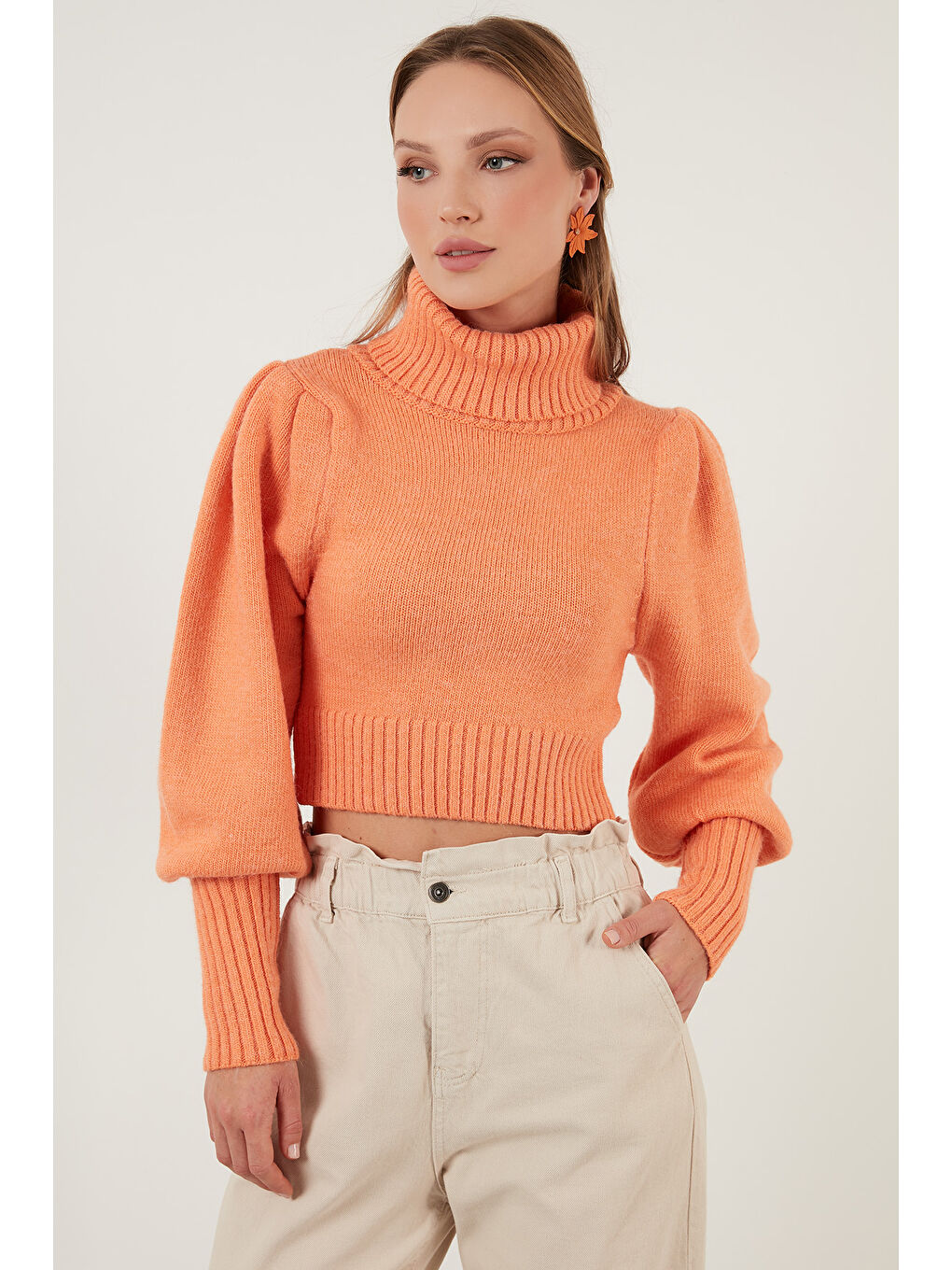 Pembe Kol Detaylı Boğazlı Yaka Kadın Kazak 63622534-2