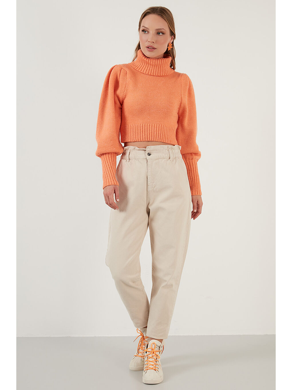 Pembe Kol Detaylı Boğazlı Yaka Kadın Kazak 63622534-3