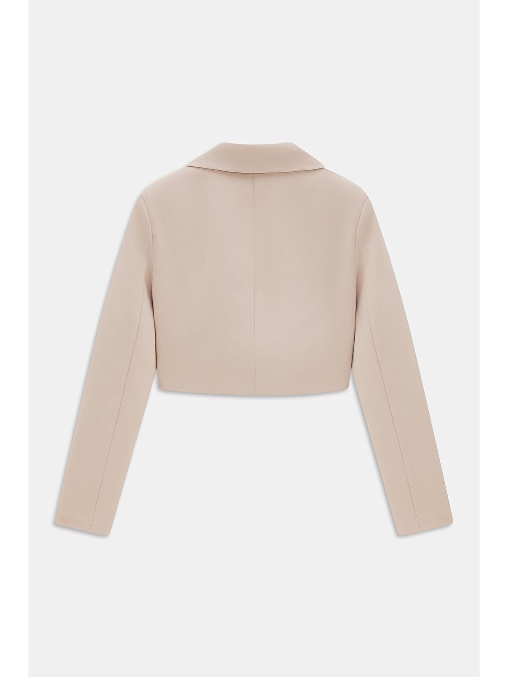 Bej Kadın Regular Fit Kruvaze Kapama Dokuma Crop Blazer Ceket -Şık & Spor-4