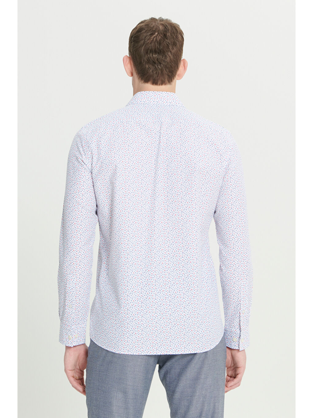 Erkek Beyaz Kırmızı Pamuklu Slim Fit Dar Kesim Klasik Yaka Baskılı Gömlek-6