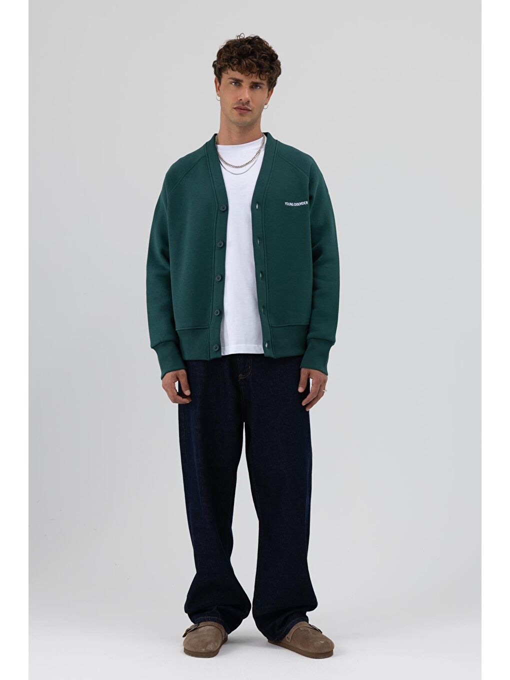 Yeşil Oversize Düğmeli Sweatshirt Nefti