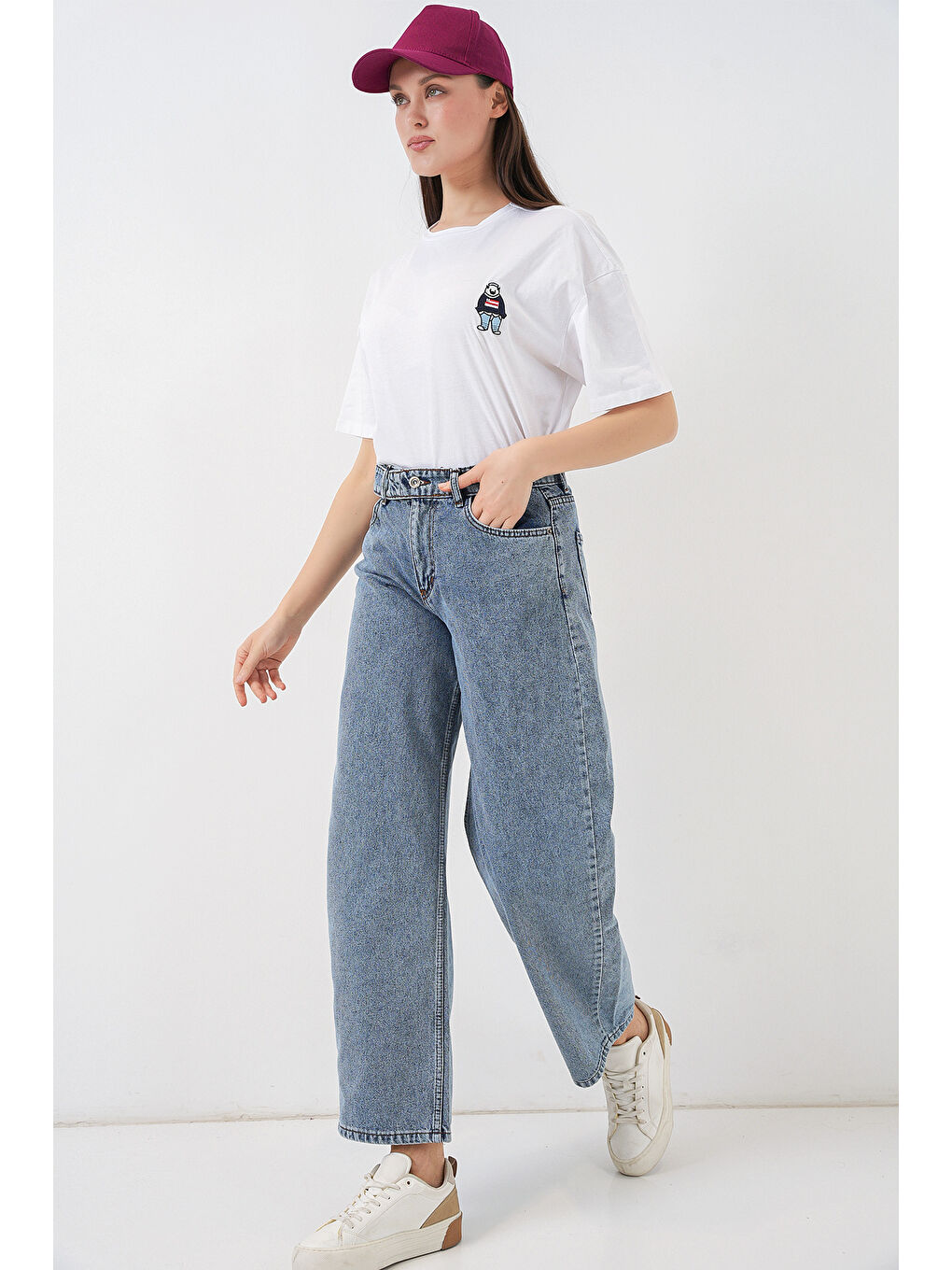 Kadın Yüksek Bel Jean Pantolon 30081 - Mavi-2