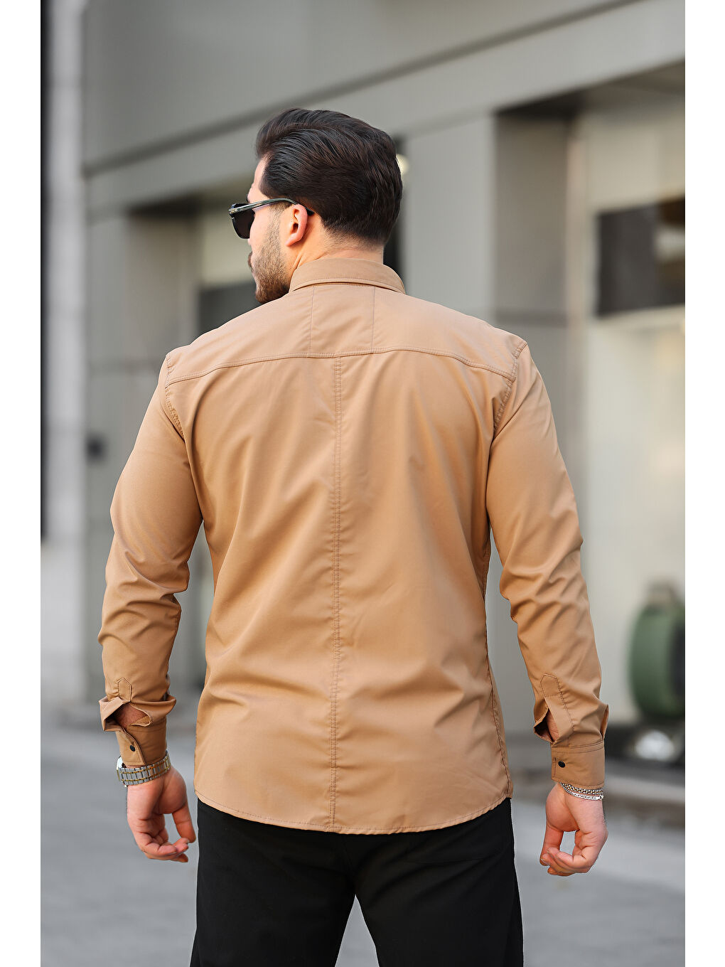 Kahverengi Erkek Çift Cep Paraşüt Kumaş Gömlek-3