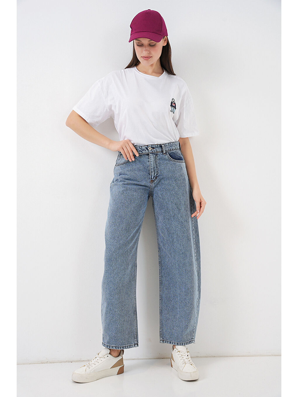 Kadın Yüksek Bel Jean Pantolon 30081 - Mavi-3