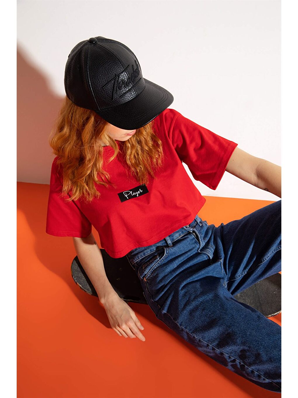 Kadın Kısa Player Kırmızı T-Shirt-1