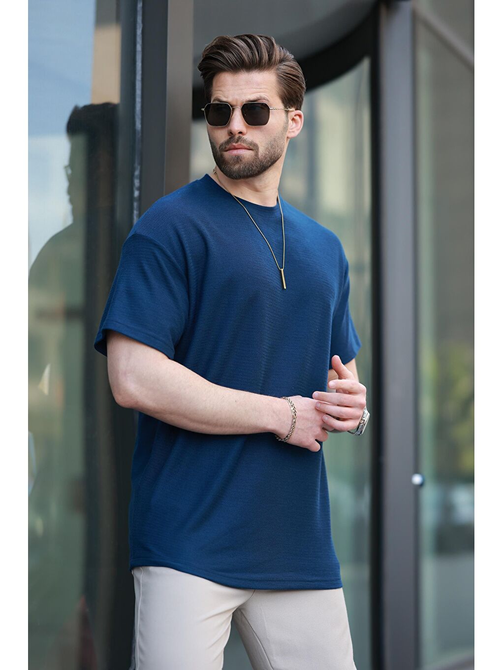 Lacivert Basic Bisiklet Yaka Erkek Tişört E7133-2