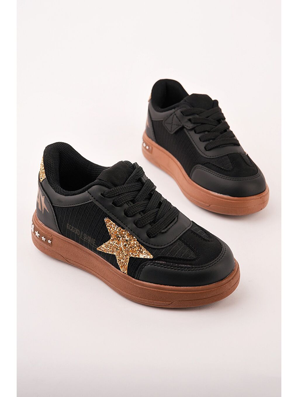 Siyah GALAXY Yıldız Detaylı Bağcıklı Çocuk Günlük Sneaker Spor Ayakkabı-1