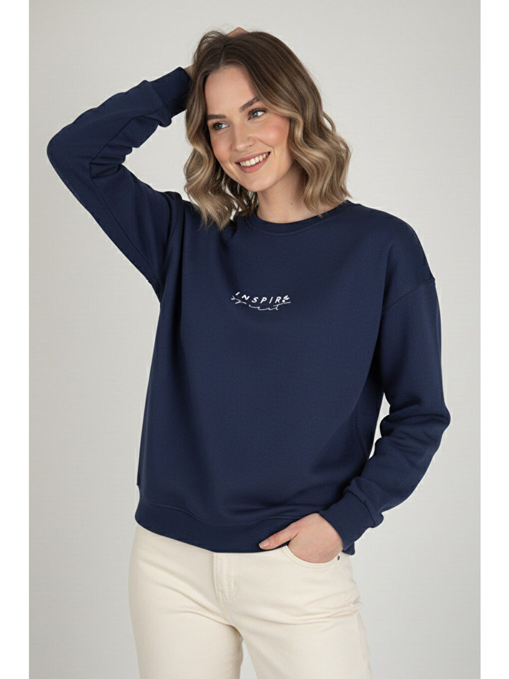 Baskılı İki İplik Sweatshirt Lacivert - 27990-LACIVERT