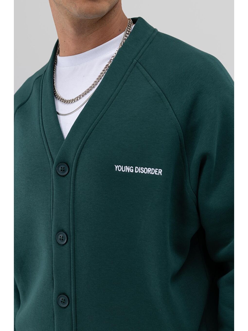 Yeşil Oversize Düğmeli Sweatshirt Nefti-2