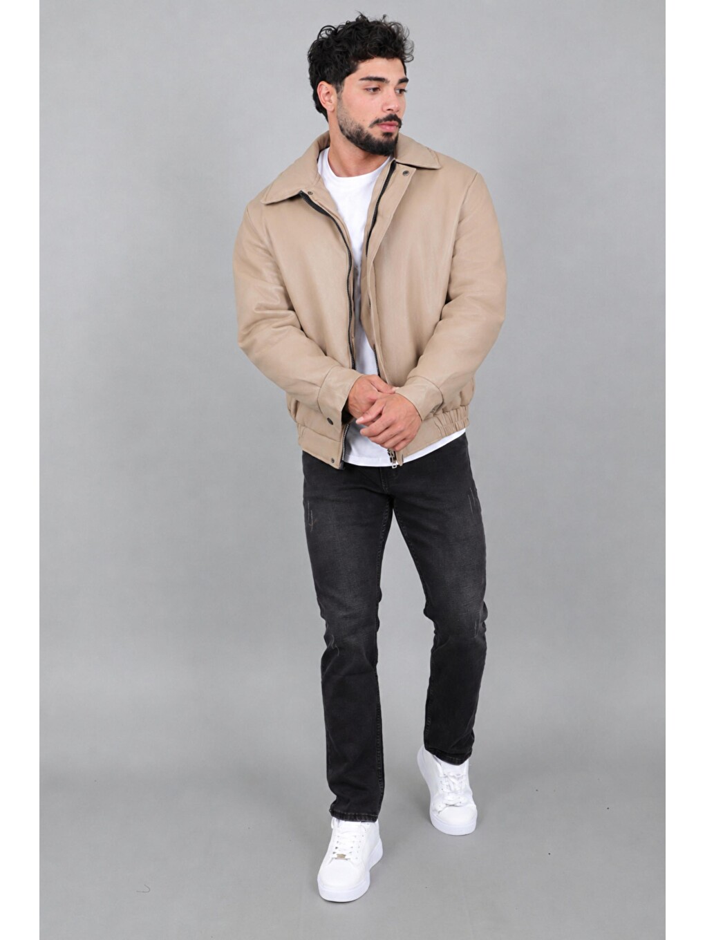 Bej Kışlık Dolumlu İçi Kürklü Oversize Suni Deri Mont Kmd_50502-4
