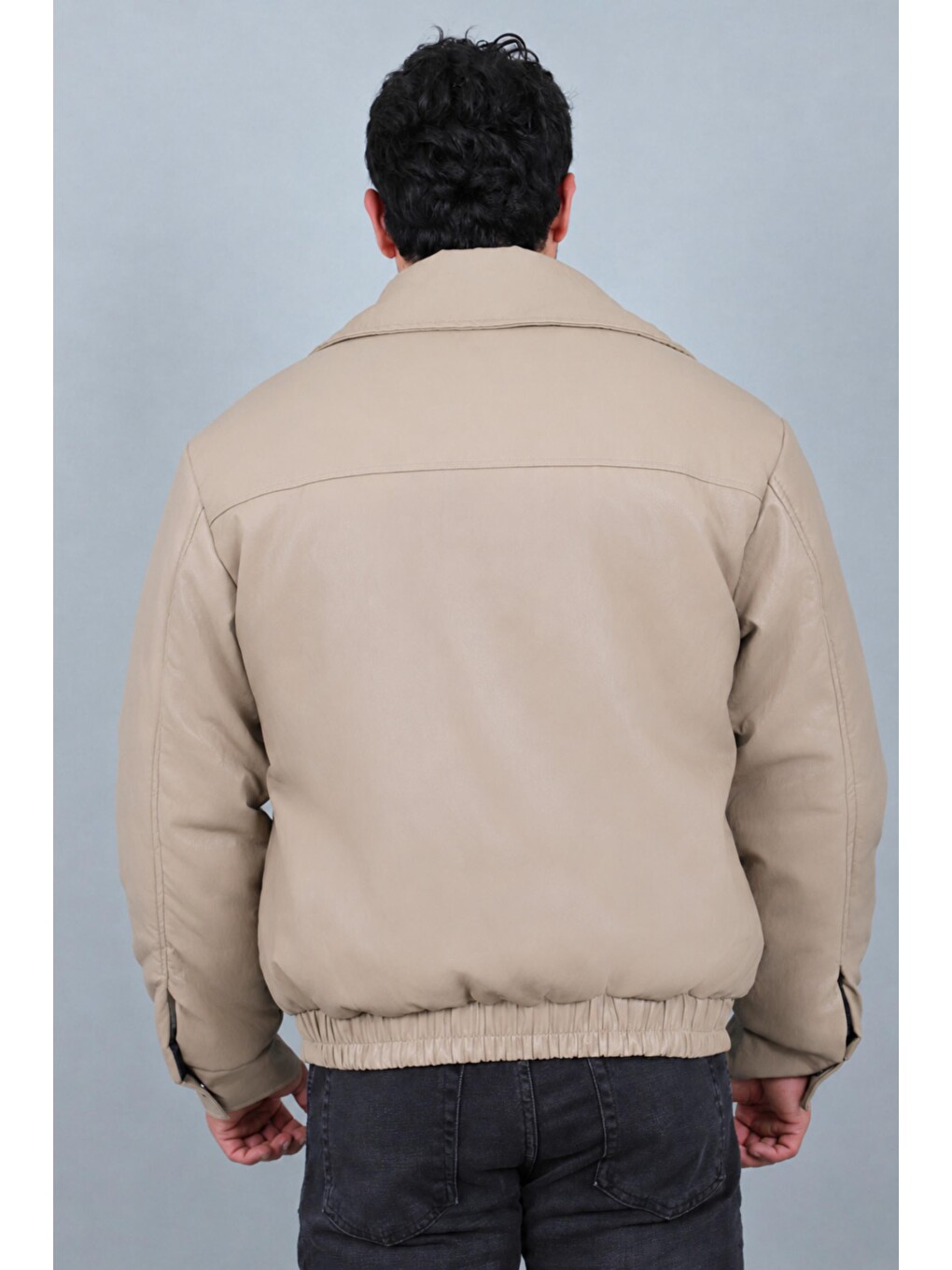 Bej Kışlık Dolumlu İçi Kürklü Oversize Suni Deri Mont Kmd_50502-5