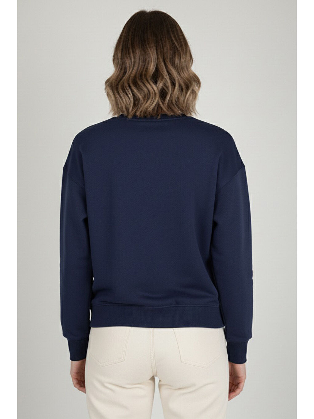 Baskılı İki İplik Sweatshirt Lacivert - 27990-LACIVERT-2