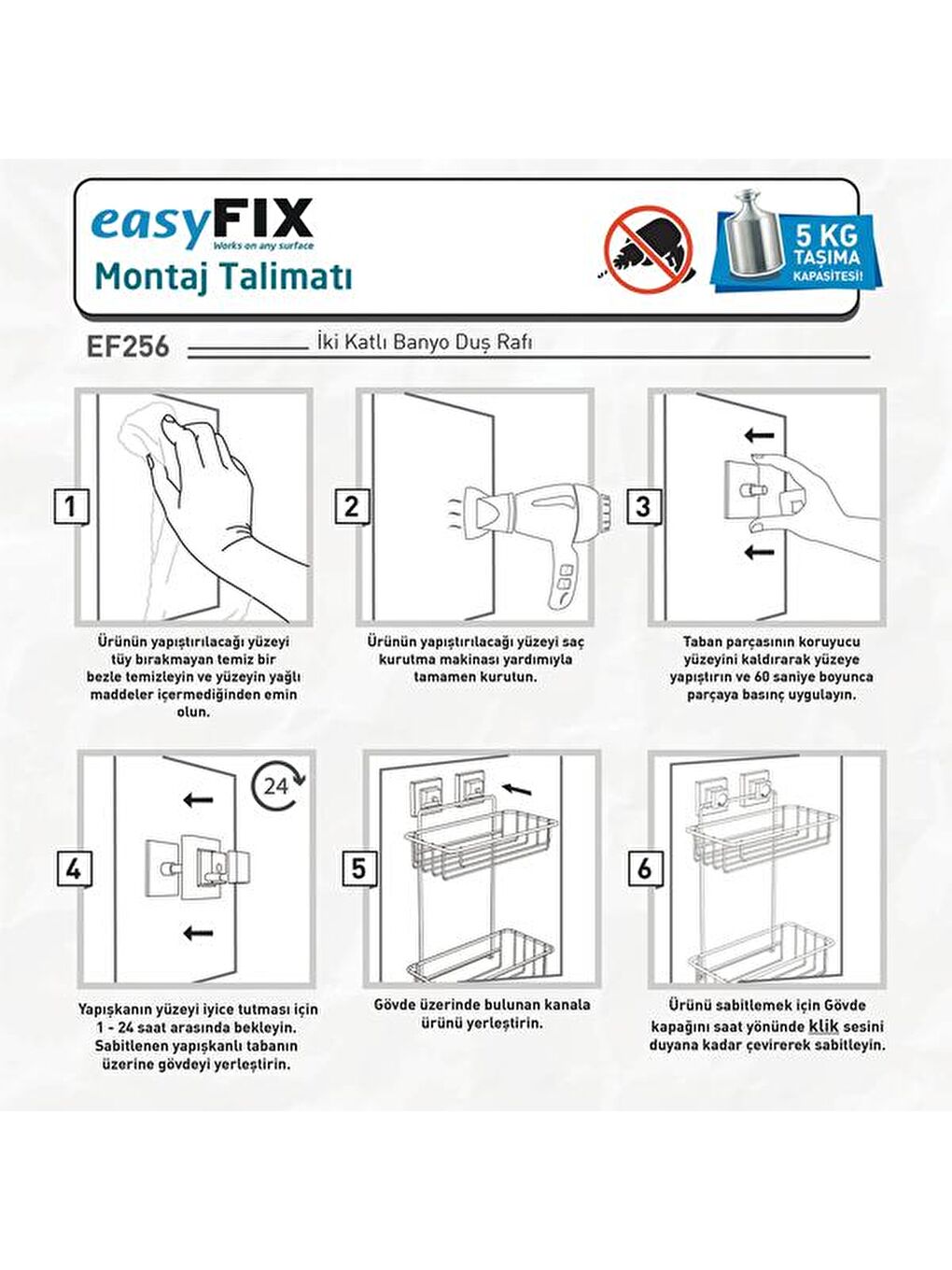 Easy Fix İki Katlı Düz Duş Rafı - Siyah-4