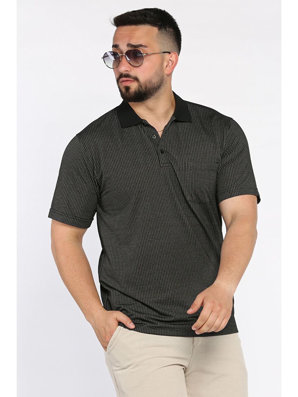 Siyah Polo Yaka Cepli Erkek Tişört-1