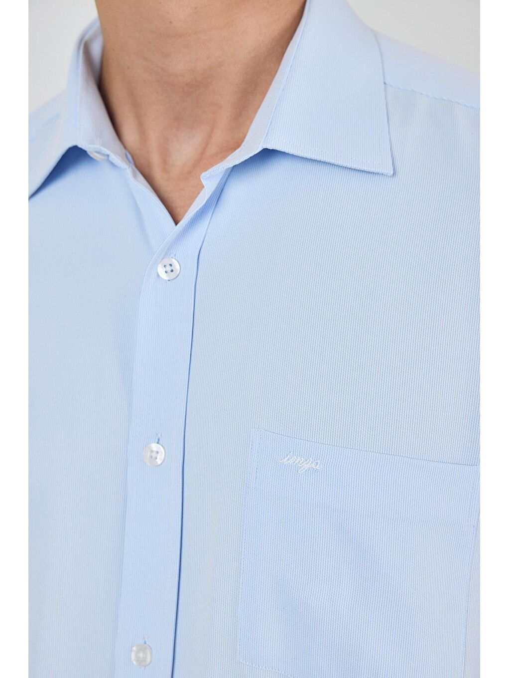 Mavi Uzun Kol Desenli Armürlü Sert Yaka Cepli Pamuklu Classic Comfort Fit Büyük Beden Gömlek 1004250178-2
