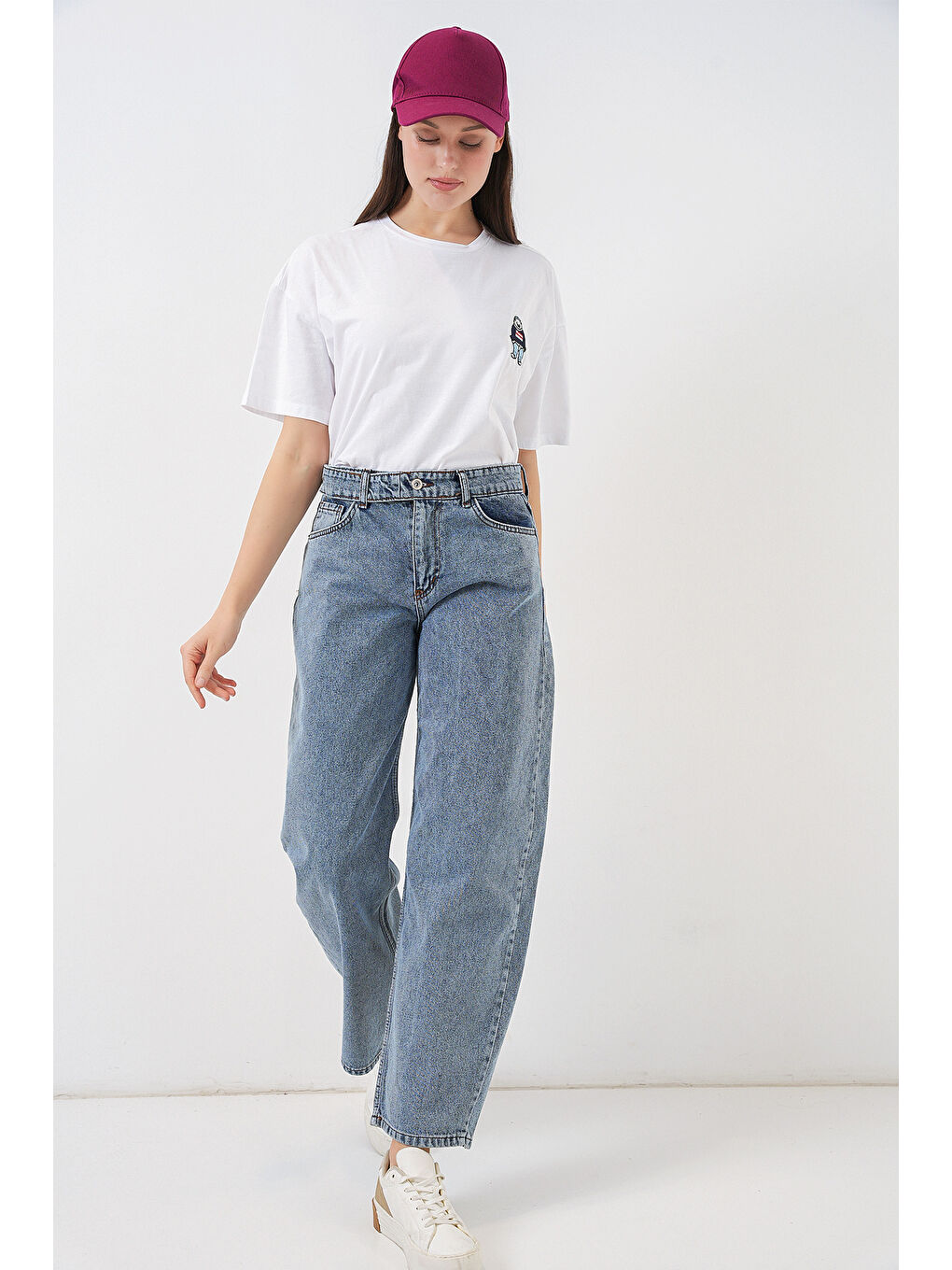 Kadın Yüksek Bel Jean Pantolon 30081 - Mavi-5