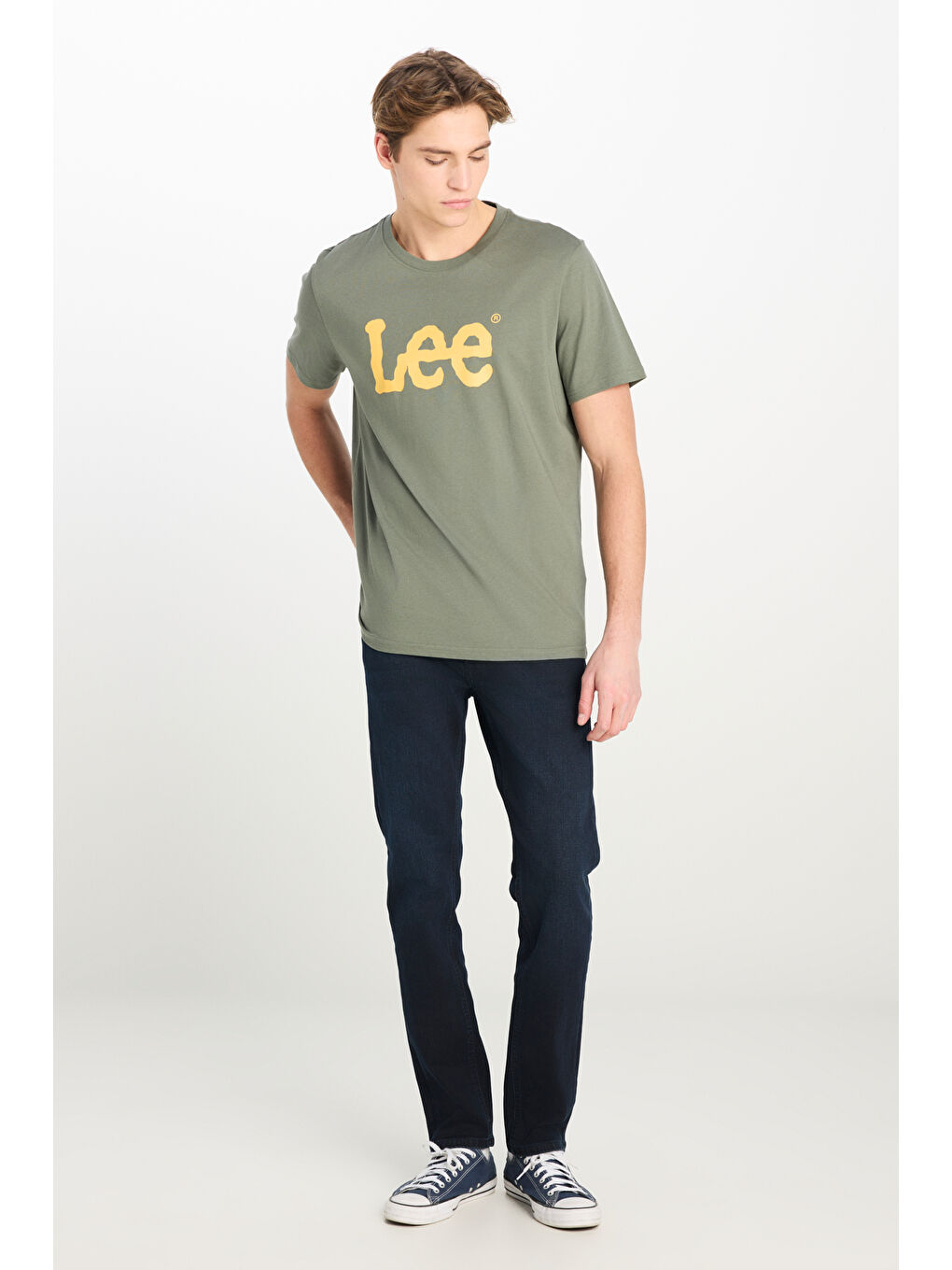 %100 Pamuk Regular Fit Normal Kesim Bisiklet Yaka Haki Tişört-2