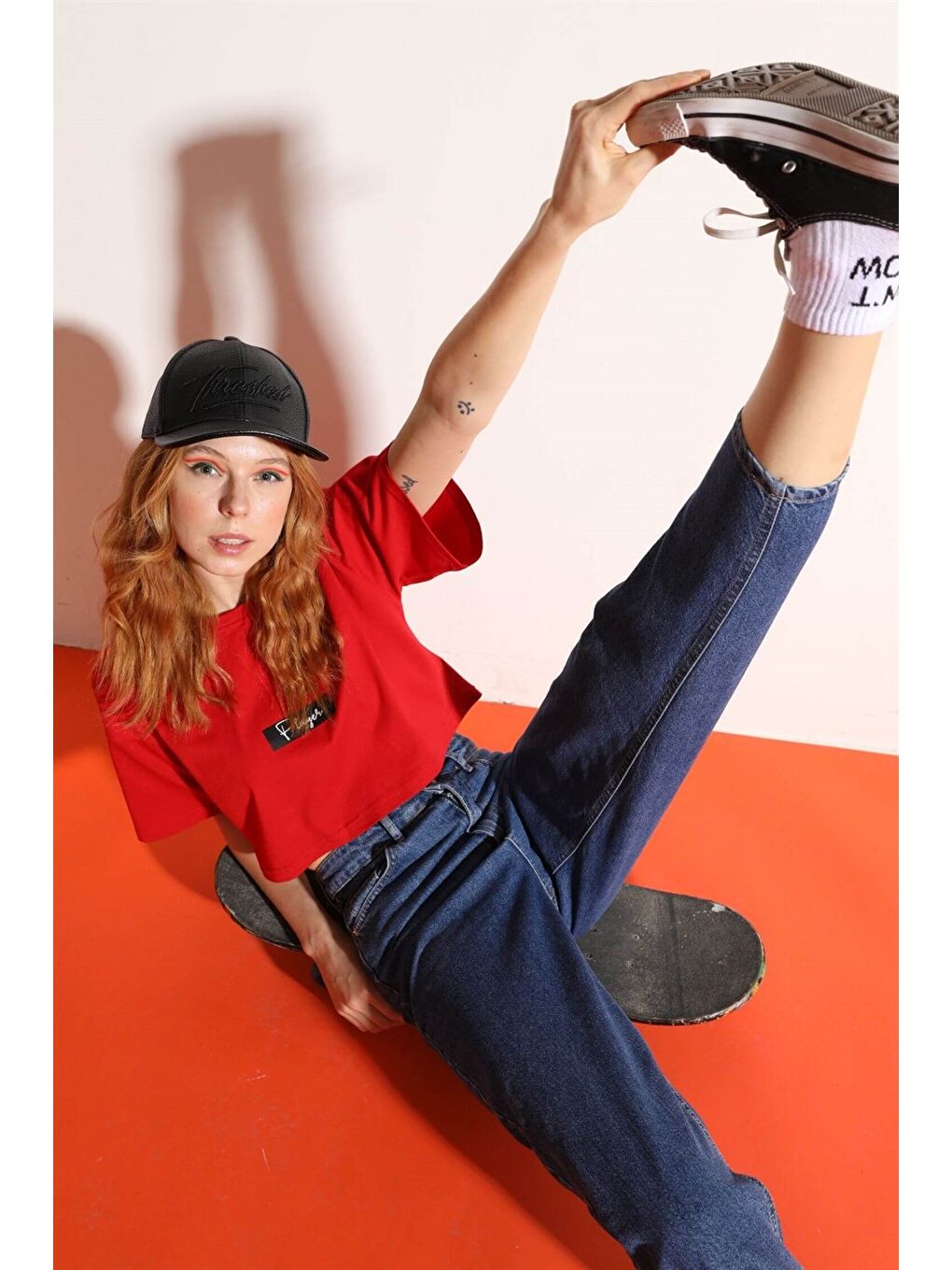 Kadın Kısa Player Kırmızı T-Shirt-3