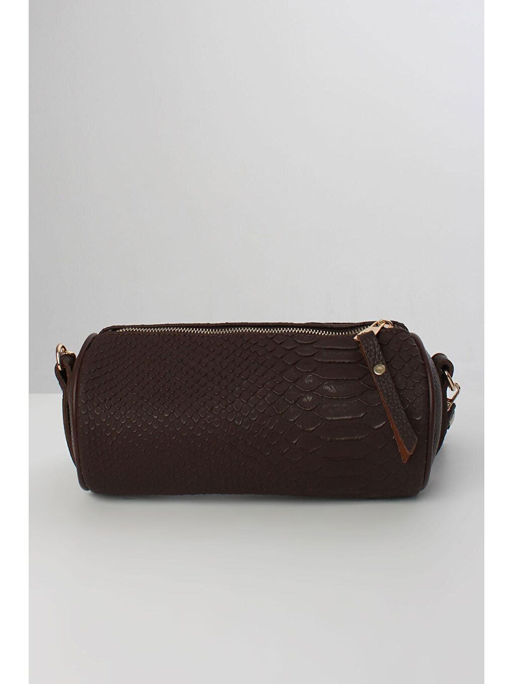 Kahverengi Kahve Çapraz Askılı Desenli Silindir Omuz Çantası