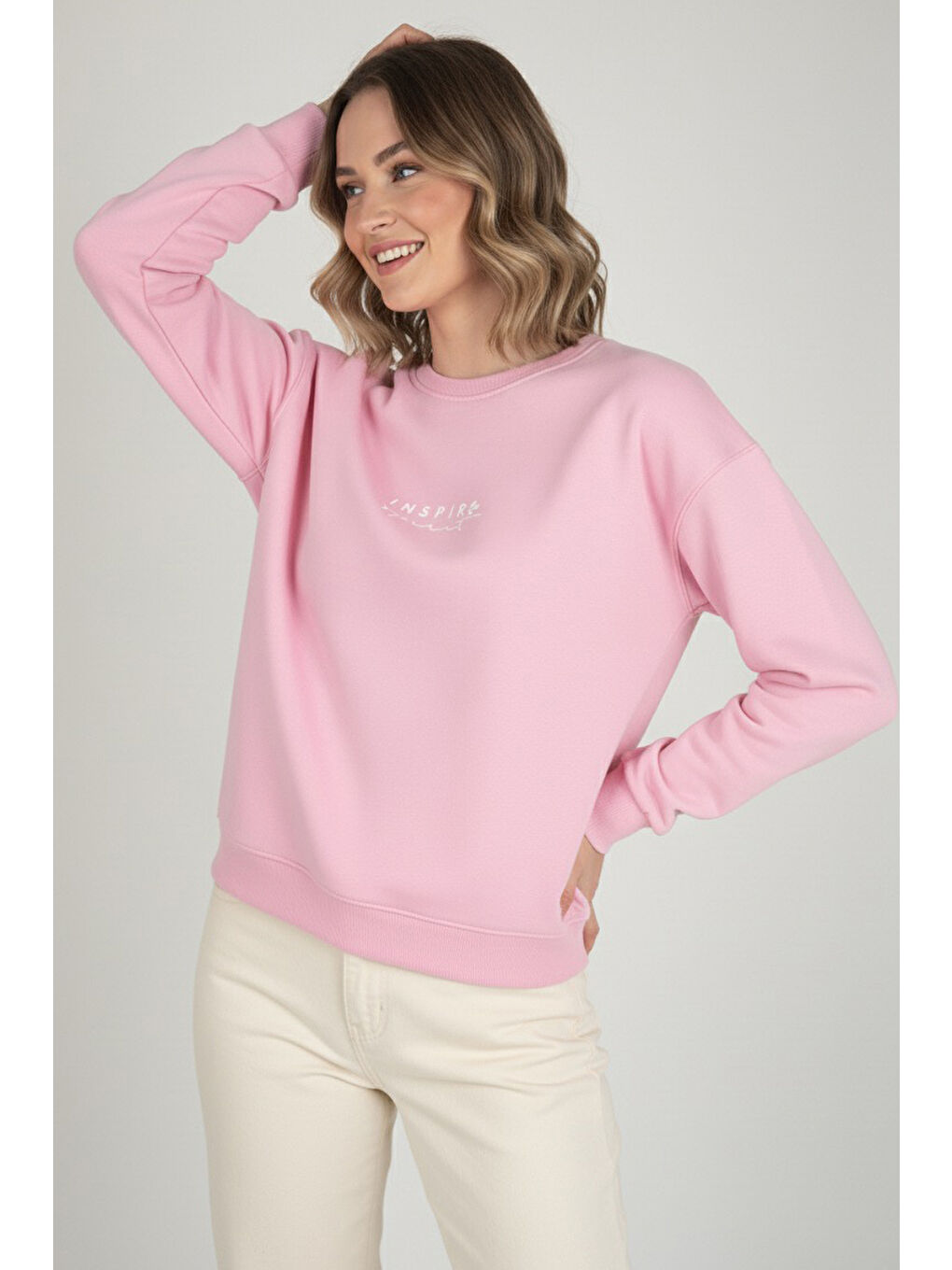 Baskılı İki İplik Sweatshirt Pembe - 27990-PEMBE-1