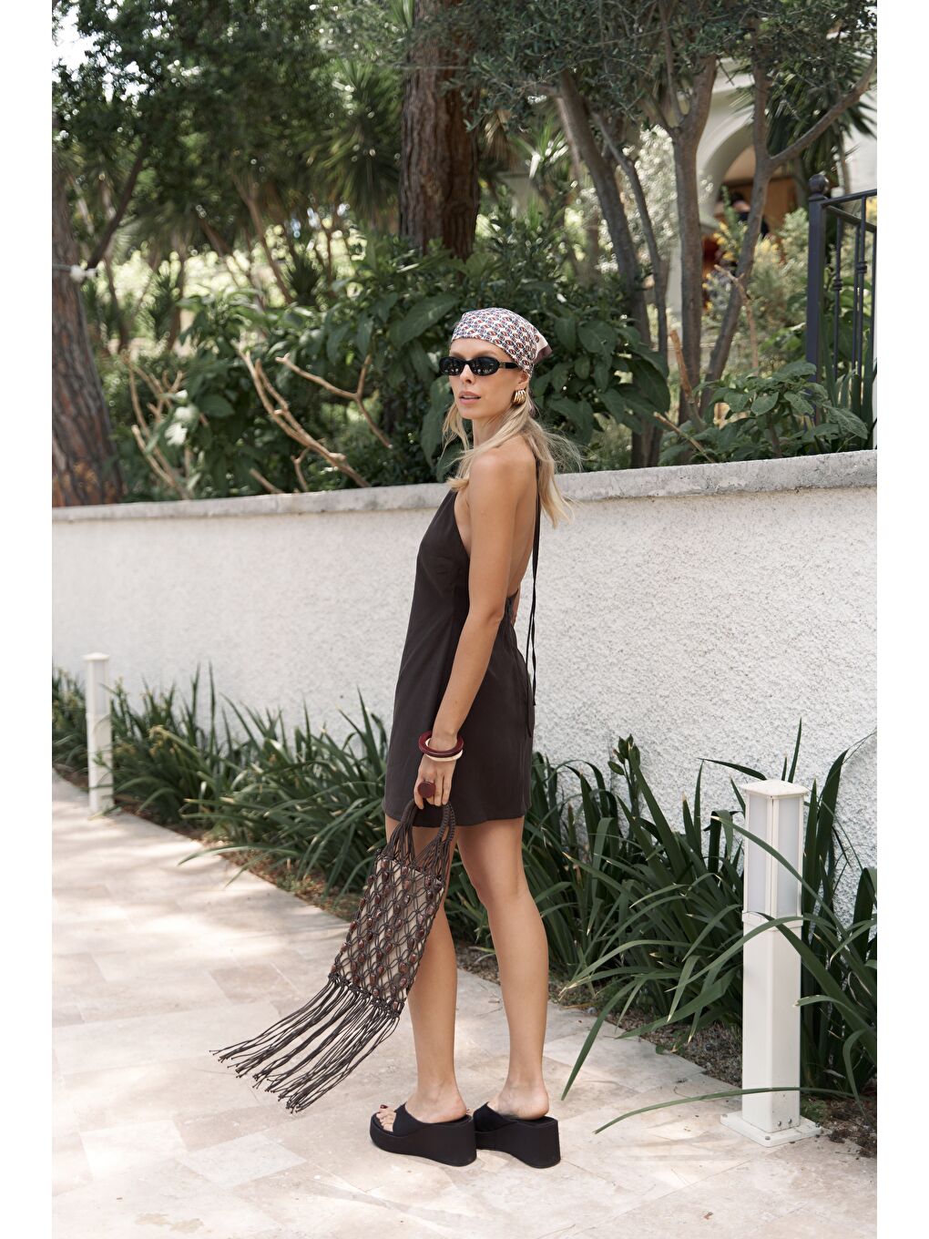 Kahverengi Breagha Bağlamalı Kahve Mini Elbise-2